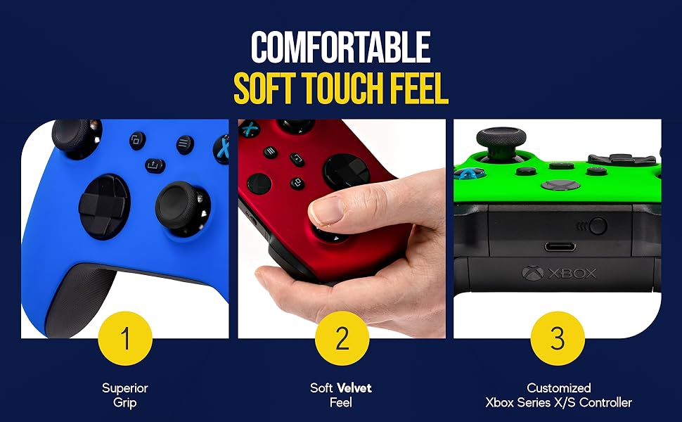 Soft Touch controllers feature superior grip, a soft velvet feel, and a variety of different colors