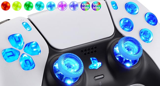 eXtremeRate 7 Colors 9 Modes Luminated Dpad Face Buttons Thumbsticks DTF LED Kit for PS5 Controller