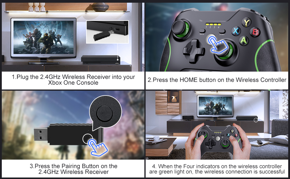 how to connect the wireless xbox one controller and 2.4GHz wireless receiver