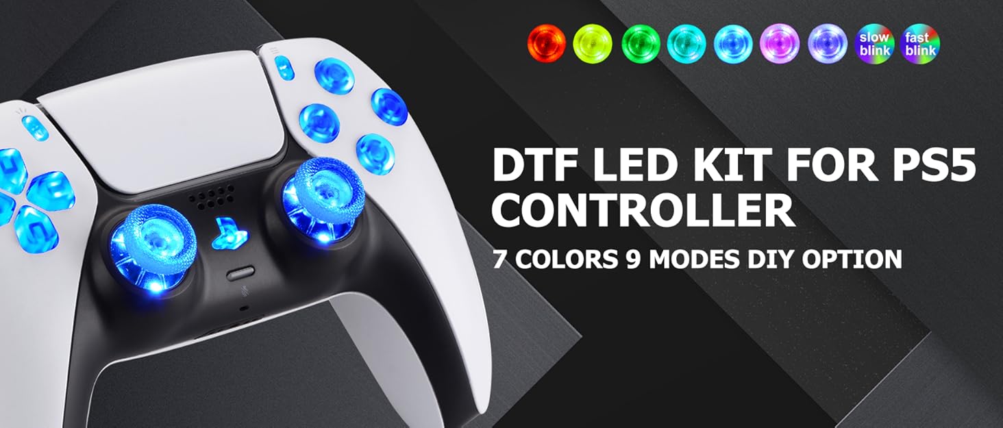 eXtremeRate Multi-Colors Luminated DTF LET Kit for PS5 Controller BDM-010 BDM-020