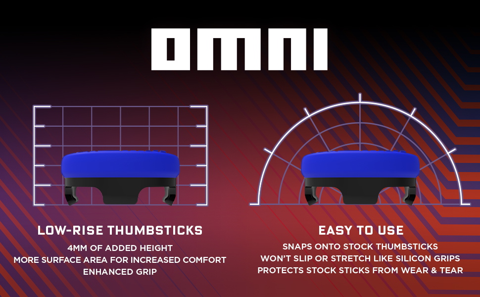 Low Rise Thumnbsticks, easy to use, more surface are and won't slip or stretch like silicon grips